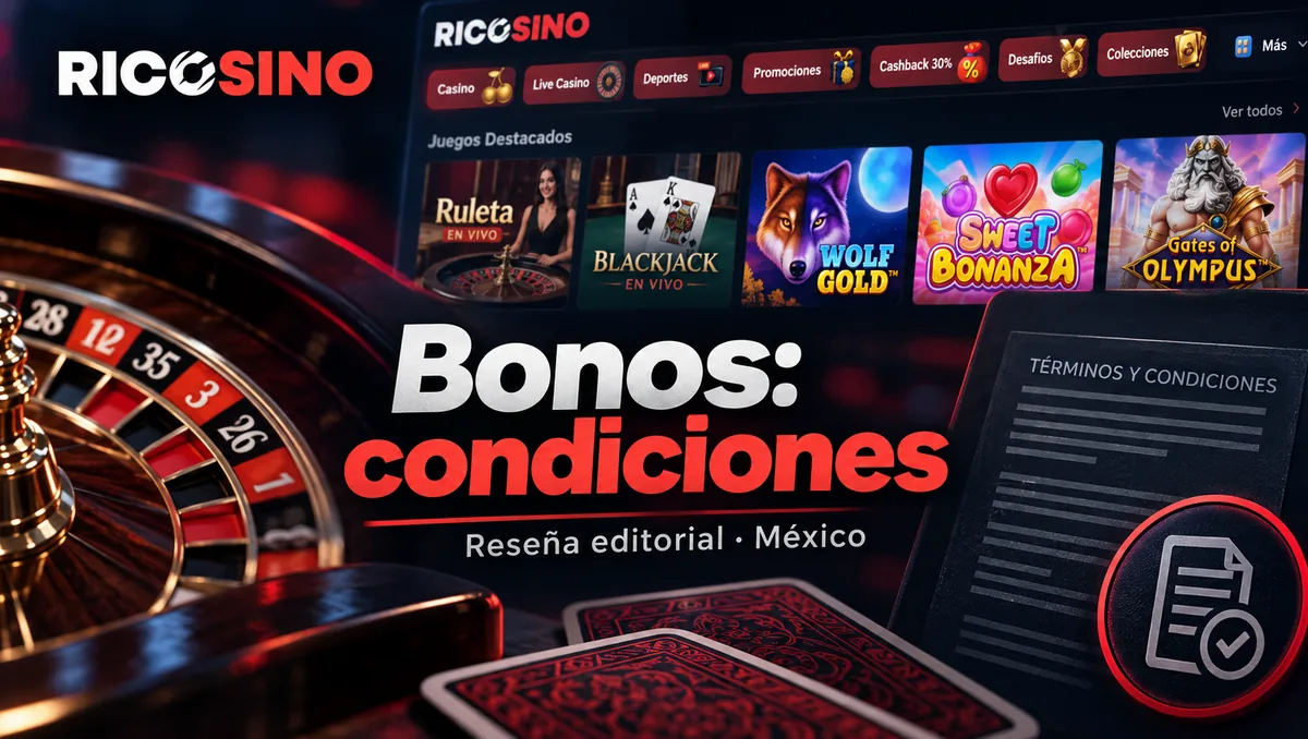 Portada editorial Bonos: condiciones, con el borde de una ruleta, cartas boca abajo y un icono de condiciones